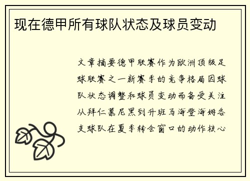 现在德甲所有球队状态及球员变动