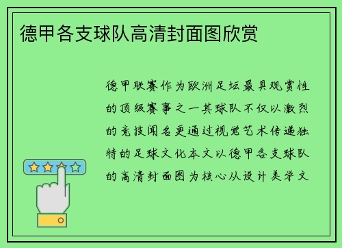 德甲各支球队高清封面图欣赏